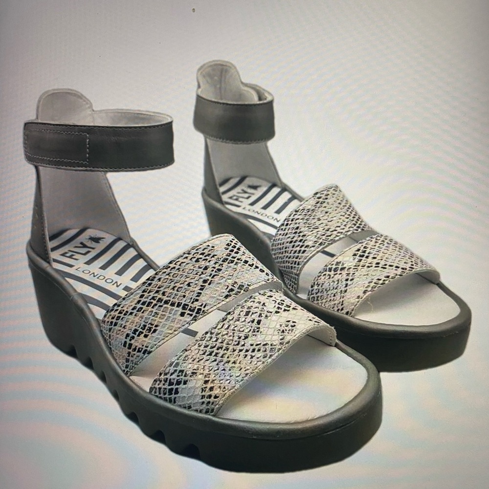 NEW … Fly London snake/Jane wedges